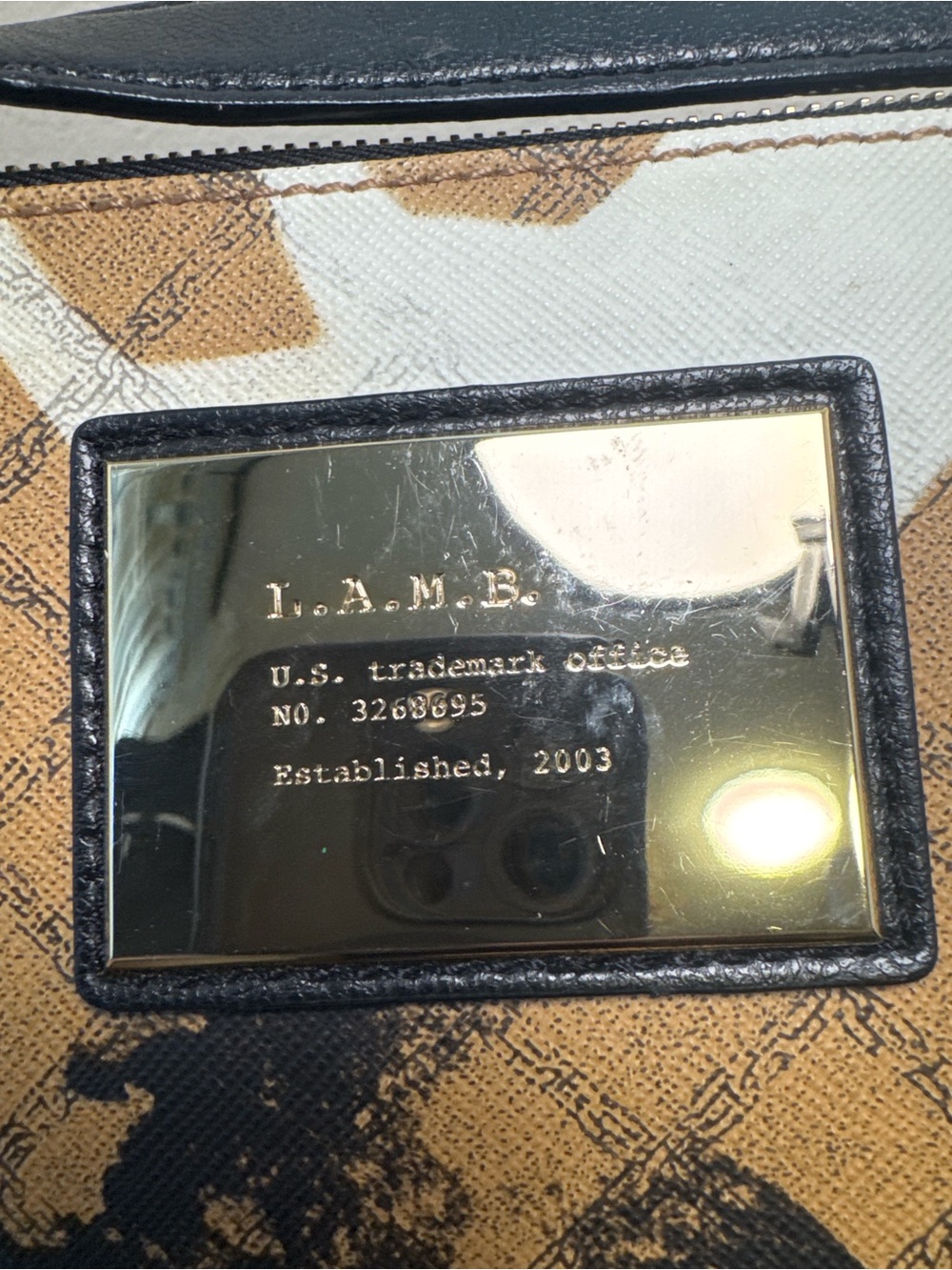 L.A.M.B. Mini purse in Tan, Black, White with Gold Plaque